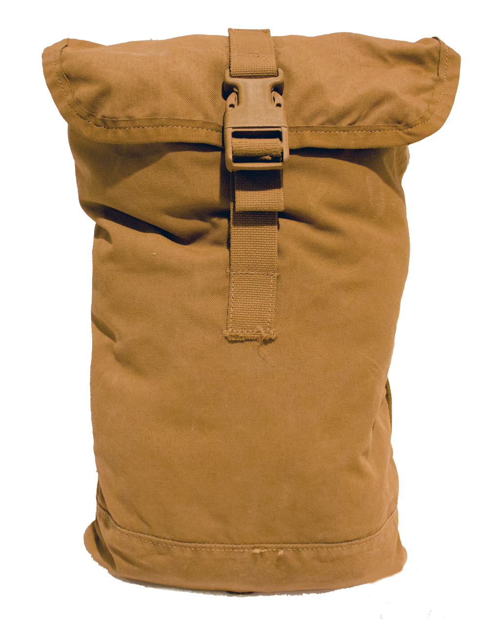 The FILBE Hydration Pouch by Six Gun Surplus is a sturdy and functional brown, rolled-top canvas backpack. It features a beige buckle strap securing the top flap, making it ideal for outdoor activities or casual use. The rugged texture of the material gives it a durable and rustic look.