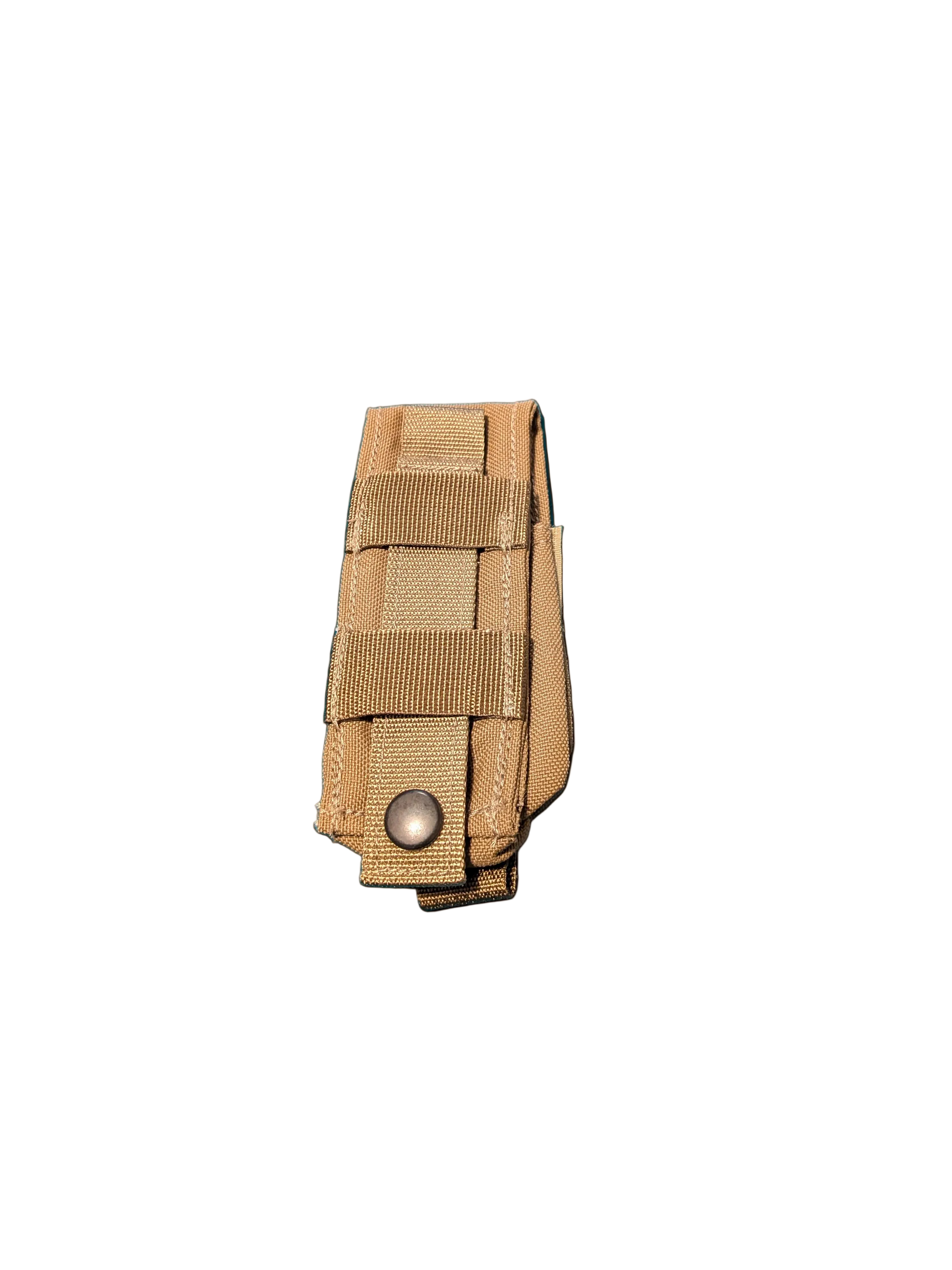 Tan tactical magazine pouch on a black background
